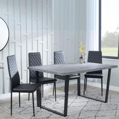 Ezra Faux Concrete Dining Set Metro Black Leather Chairs With Black Legs