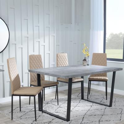 Ezra Faux Concrete Dining Set Metro Cappuccino Leather Chairs With Black Legs