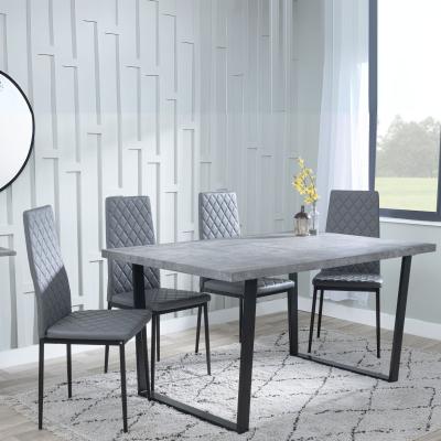 Ezra Faux Concrete Dining Set Metro Grey Leather Chairs With Black Legs