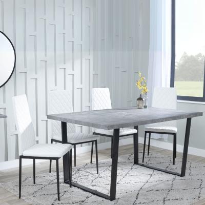 Ezra Faux Concrete Dining Set Metro White Leather Chairs With Black Legs