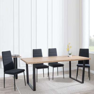 Ezra Oak Effect Dining Set Lido Black Fabric Chairs With Black Legs