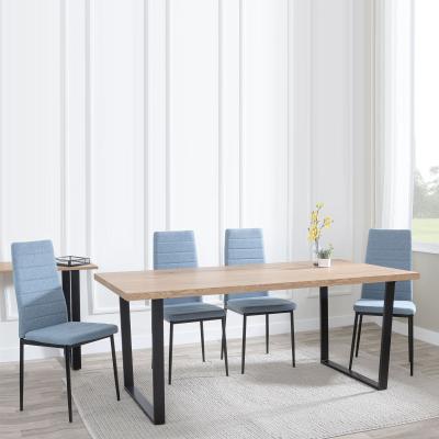 Ezra Oak Effect Dining Set Lido Blue Fabric Chairs With Black Legs