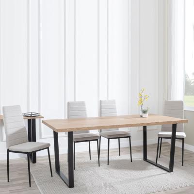 Ezra Oak Effect Dining Set Lido Sand Fabric Chairs With Black Legs