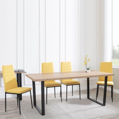 Ezra Oak Effect Dining Set Lido Yellow Fabric Chairs With Black Legs