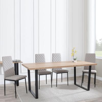 Ezra Oak Effect Dining Set Metro Beige Leather Chairs With Black Legs