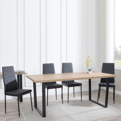 Ezra Oak Effect Dining Set Metro Black Leather Chairs With Black Legs