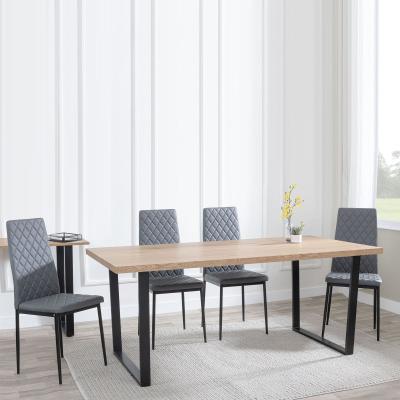 Ezra Oak Effect Dining Set Metro Grey Leather Chairs With Black Legs