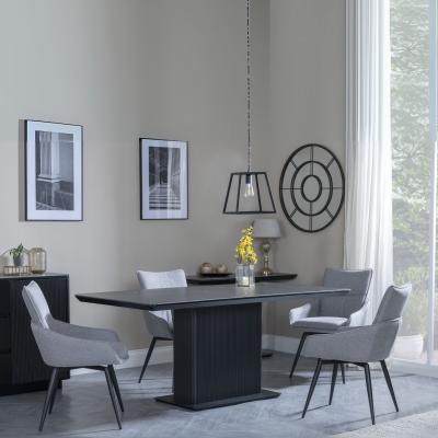 Morgan Black Ceramic Fluted Dining Set Ace Grey Fabric Swivel Dining Chair