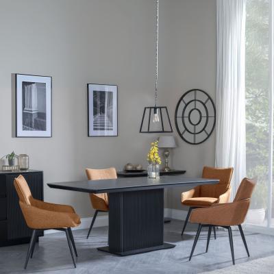 Morgan Black Ceramic Fluted Dining Set Ace Orange Fabric Swivel Dining Chair