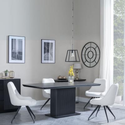 Morgan Black Ceramic Fluted Dining Set Arctic Cream Velvet Fabric Swivel Dining Chair