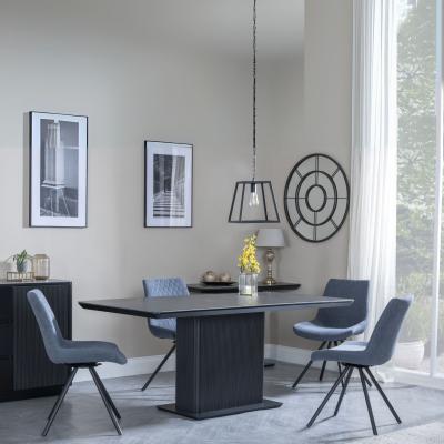 Morgan Black Ceramic Fluted Dining Set Boden Dark Grey Fabric Swivel Dining Chair