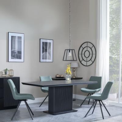 Morgan Black Ceramic Fluted Dining Set Boden Green Fabric Swivel Dining Chair