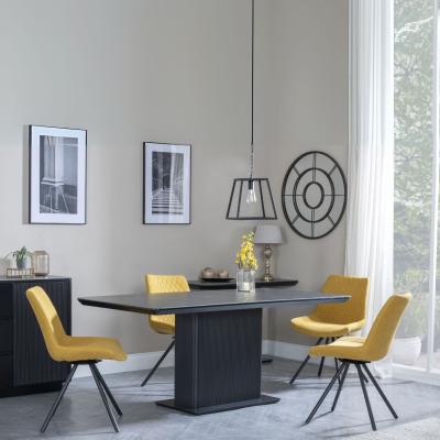 Morgan Black Ceramic Fluted Dining Set Boden Yellow Fabric Swivel Dining Chair