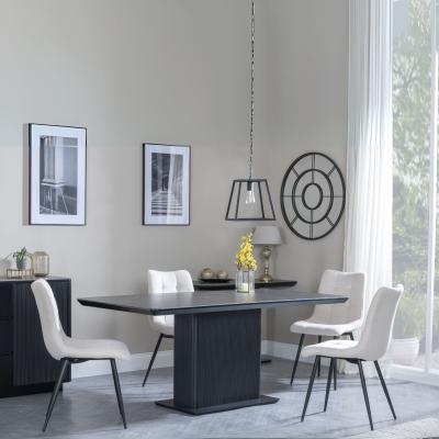 Morgan Black Ceramic Fluted Dining Set Corona Beige Fabric Chairs