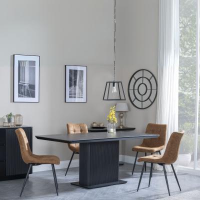 Morgan Black Ceramic Fluted Dining Set Corona Brown Fabric Chairs