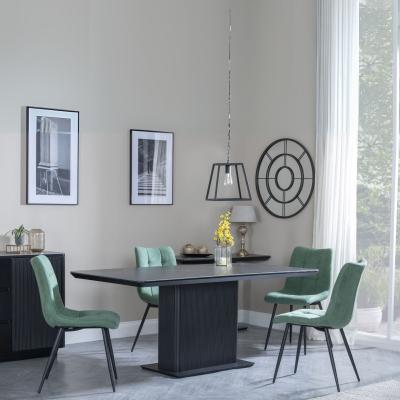 Morgan Black Ceramic Fluted Dining Set Corona Green Fabric Chairs