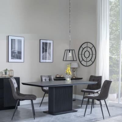 Morgan Black Ceramic Fluted Dining Set Corona Grey Fabric Chairs