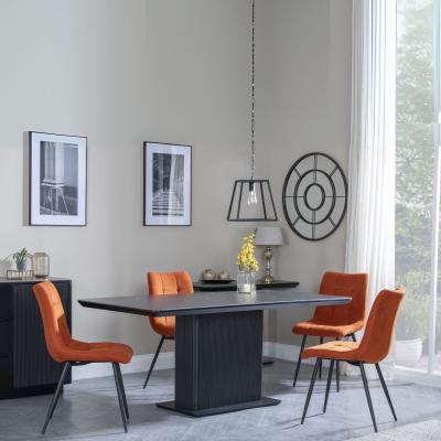 Morgan Black Ceramic Fluted Dining Set Corona Orange Fabric Chairs