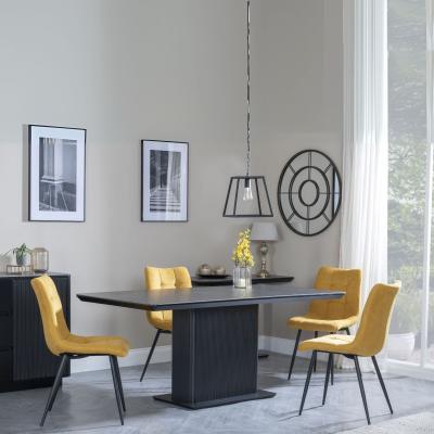 Morgan Black Ceramic Fluted Dining Set Corona Yellow Fabric Chairs