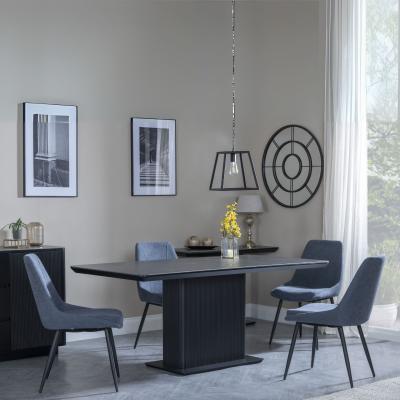 Morgan Black Ceramic Fluted Dining Set Darwin Dark Grey Fabric Dining Chair