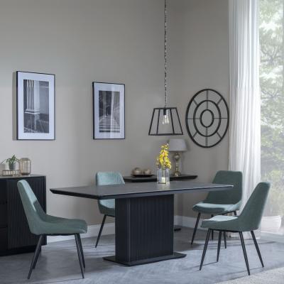 Morgan Black Ceramic Fluted Dining Set Darwin Green Fabric Dining Chair