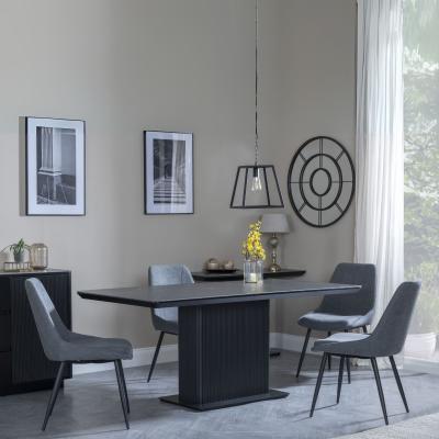 Morgan Black Ceramic Fluted Dining Set Darwin Grey Fabric Dining Chair