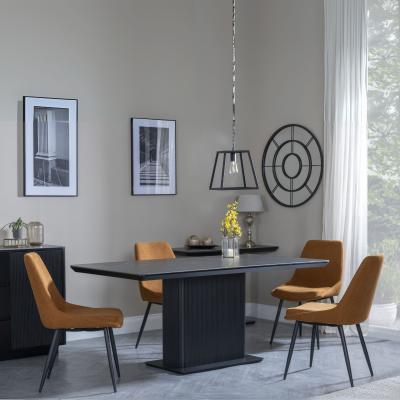 Morgan Black Ceramic Fluted Dining Set Darwin Orange Fabric Dining Chair