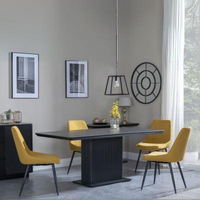 Morgan Black Ceramic Fluted Dining Set Darwin Yellow Fabric Dining Chair