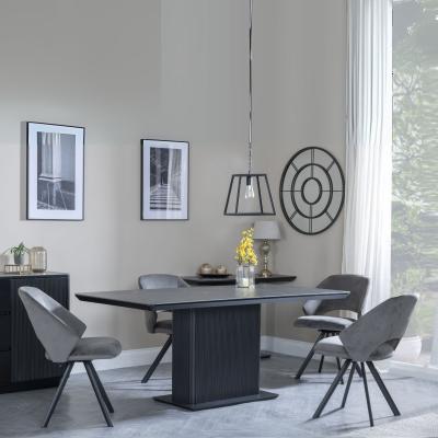 Morgan Black Ceramic Fluted Dining Set Ion Dark Grey Velvet Fabric Swivel Dining Chair