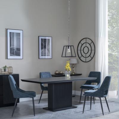 Morgan Black Ceramic Fluted Dining Set Peyton Blue Fabric Dining Chair