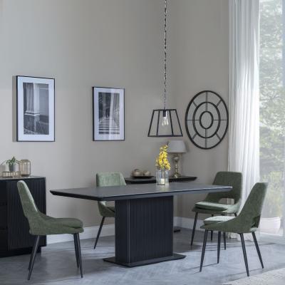 Morgan Black Ceramic Fluted Dining Set Peyton Green Fabric Dining Chair