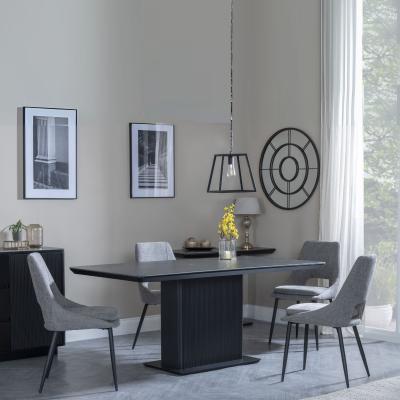 Morgan Black Ceramic Fluted Dining Set Peyton Grey Fabric Dining Chair