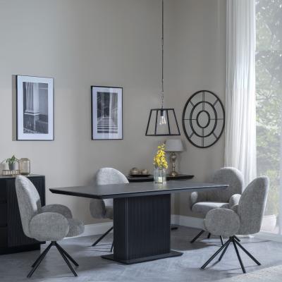 Morgan Black Ceramic Fluted Dining Set Theo Dark Grey Fabric Swivel Dining Chair