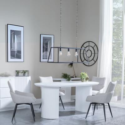 Luxor White Marble Effect Oval Dining Set Ace Beige Fabric Swivel Dining Chair