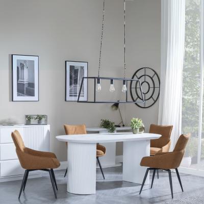 Luxor White Marble Effect Oval Dining Set Ace Orange Fabric Swivel Dining Chair