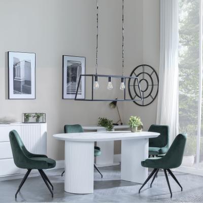 Luxor White Marble Effect Oval Dining Set Arctic Green Velvet Fabric Swivel Dining Chair