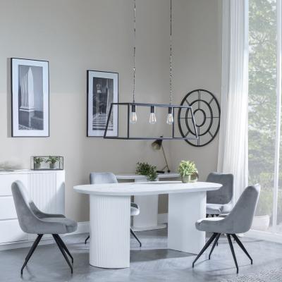 Luxor White Marble Effect Oval Dining Set Arctic Grey Velvet Fabric Swivel Dining Chair