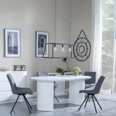 Luxor White Marble Effect Oval Dining Set Boden Grey Fabric Swivel Dining Chair