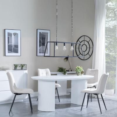 Luxor White Marble Effect Oval Dining Set Corona Beige Fabric Chairs