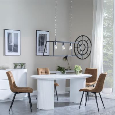 Luxor White Marble Effect Oval Dining Set Corona Brown Fabric Chairs