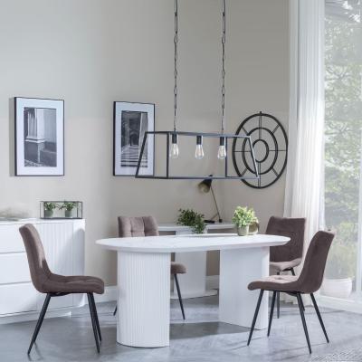 Luxor White Marble Effect Oval Dining Set Corona Camel Fabric Chairs