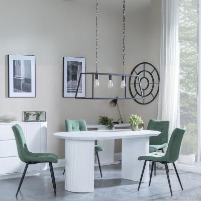 Luxor White Marble Effect Oval Dining Set Corona Green Fabric Chairs