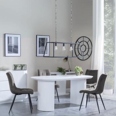 Luxor White Marble Effect Oval Dining Set Corona Grey Fabric Chairs