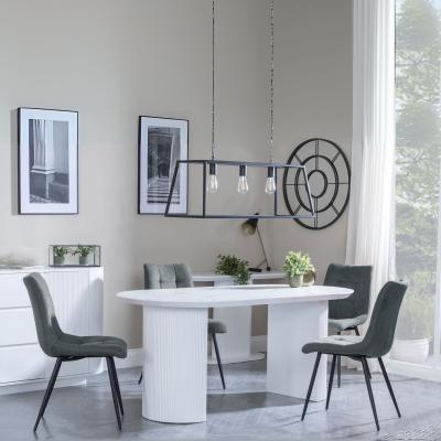 Luxor White Marble Effect Oval Dining Set Corona Light Grey Fabric Chairs