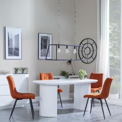 Luxor White Marble Effect Oval Dining Set Corona Orange Fabric Chairs