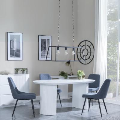 Luxor White Marble Effect Oval Dining Set Darwin Dark Grey Fabric Dining Chair