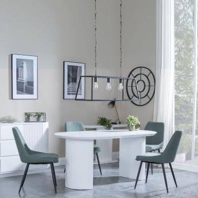 Luxor White Marble Effect Oval Dining Set Darwin Green Fabric Dining Chair