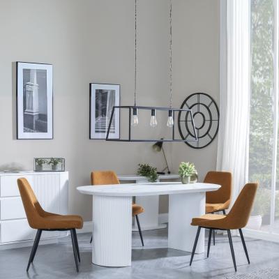 Luxor White Marble Effect Oval Dining Set Darwin Orange Fabric Dining Chair