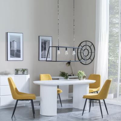 Luxor White Marble Effect Oval Dining Set Darwin Yellow Fabric Dining Chair