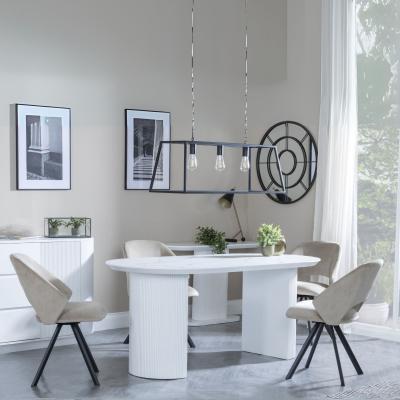 Luxor White Marble Effect Oval Dining Set Ion Beige Velvet Fabric Swivel Dining Chair